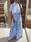 Hollow Embroidery Lace Matching Set Cape Sleeve Shirt Belted Palazzo Pants