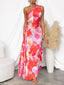 Lightweight Sheer Chiffon One Shoulder Twisted Cutout Waist Floral Wedding Guest Long Dress