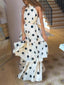 Polka dot print halter neck sleeveless top and tiered skirt set