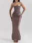 Slim Sculpted Waist Backless Strapless Scallop Bust Draped Satin Mermaid Maxi Dress