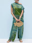 Green Border Paisley Print Asymmetrical One Shoulder Satin Top Wide Leg Pants Two Piece Co-ord Pants Set