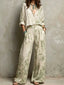 Cream Sage Green Leaf Botanical Print Two Piece Suit