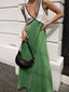Minimalist Contrast Edge V Neck Satin Slip Maxi Dress