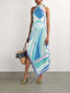 Pastel Aqua Multi-Color Marble Graphic Luxury Silk Feel Two Piece Vacation Party Co-Ord