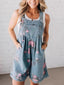 Relaxed Fit Floral Denim Short Overalls Adjustable Shoulder Straps Casual Romper