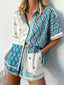 Green Purple Patchwork Paisley Star Print Shirt Short Two Piece Matching Co-ord Set