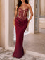 Strapless Floral Lace Corset Bodice Draped Satin Mermaid Maxi Dress