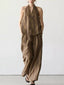 Vintage Stripe Halter Sleeveless Top Wide Leg Pants Linen Two Piece Set