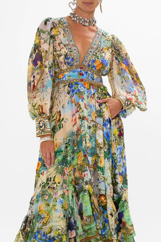 Snow White Print Chiffon Maxi Dress