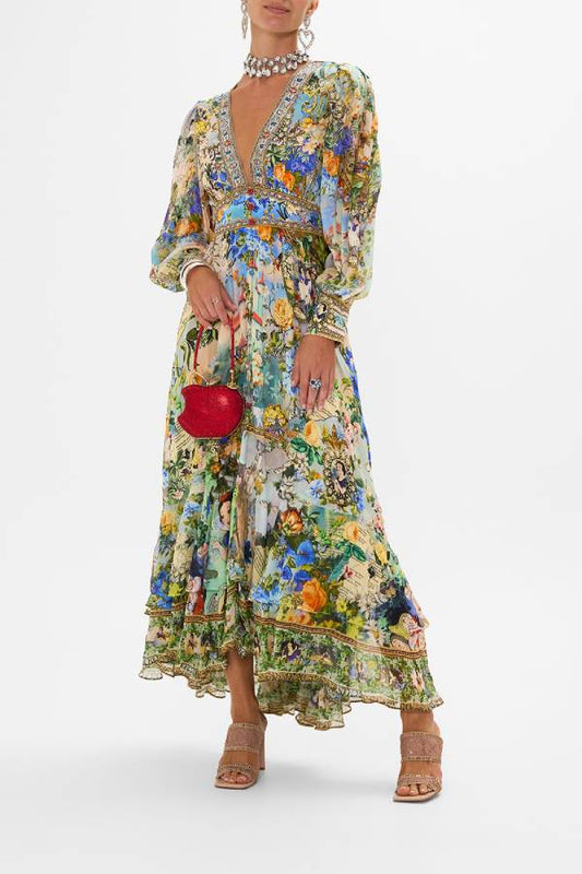 Snow White Print Chiffon Maxi Dress