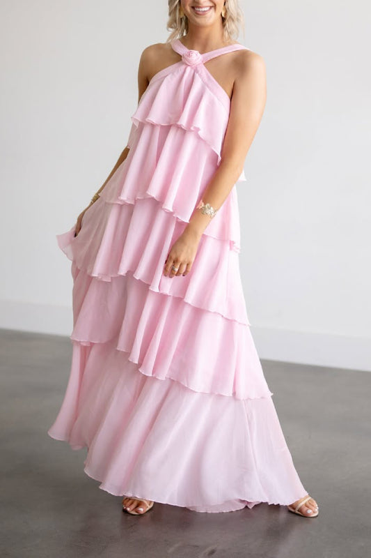 3D floral layered chiffon dress