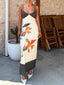 Color Block Watercolor Orange Floral Spaghetti Strap Midi Slip Dress