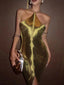 Fashionable tassel halter neck backless dress
