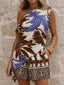 Tropical Leaf Print One Shoulder Wrap Two Piece Short Co-ord Set