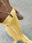 Halter Cross Strap Keyhole Cutout Side Waist Hollow Pleated Chiffon Maxi Dress