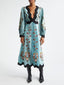 Printed Deep-V Lantern-Sleeve Cut-Out Backless Midi Vacation Dress
