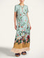 Mint Green Tropical Floral Bird Print Short Sleeve Straight Maxi Dress