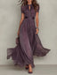 Women Elegant Lace Trim Sheer Chiffon Maxi Evening Dress
