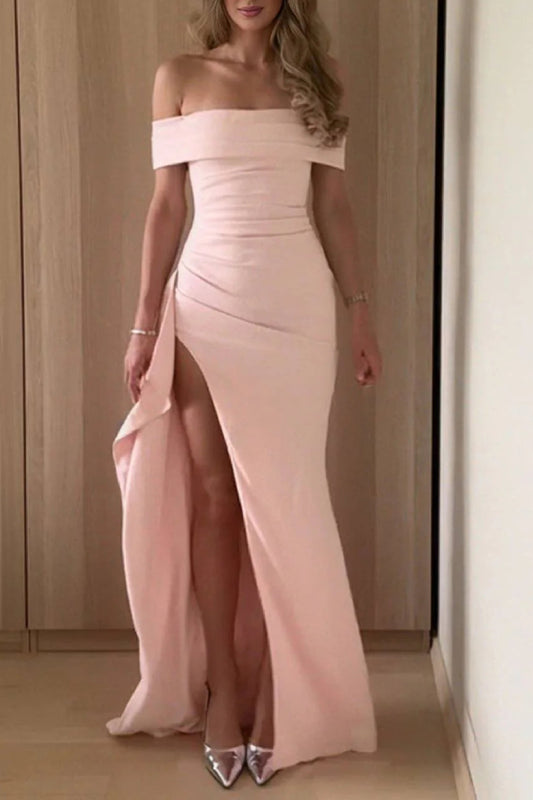 One shoulder slit women's temperament evening dress