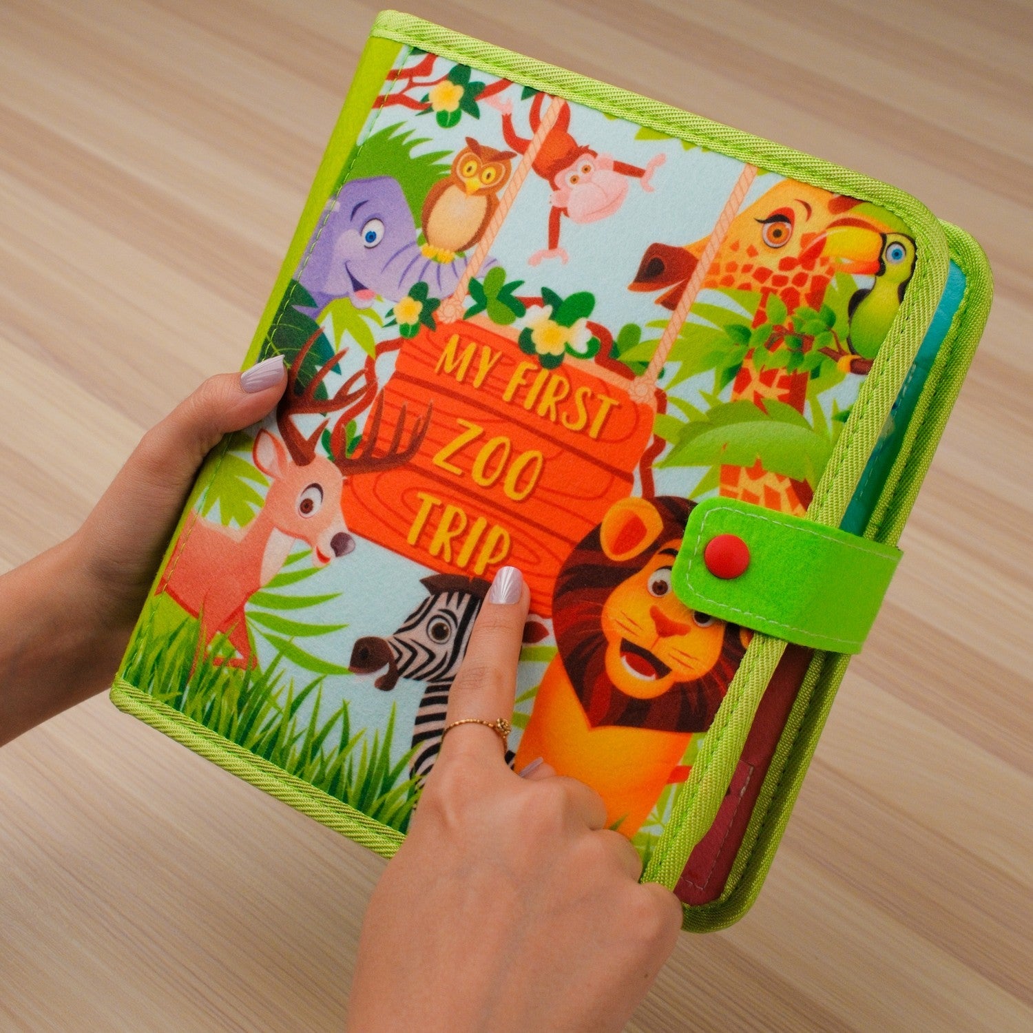 Zoo Adventure Quiet Book — Climbing Monkey, Squeaky Parrot & Zoo Map Tracing