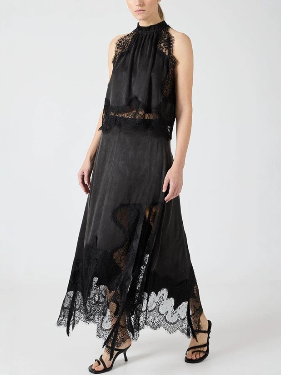 Lace Two Piece Midi Dress Halter Sleeveless Matching Set Secondary image
