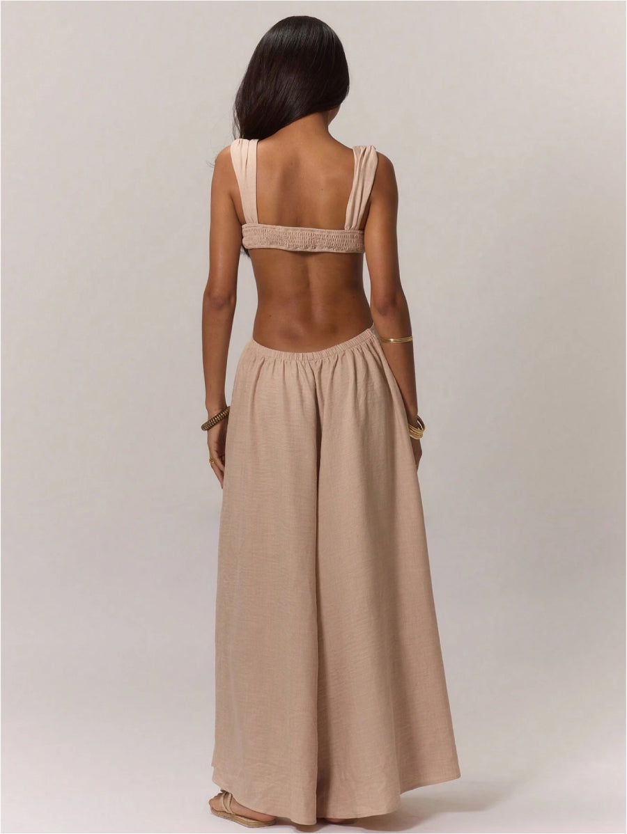 Solid Color Halter Cutout A-Line Maxi Gown Summer Resort Photoshoot Dress