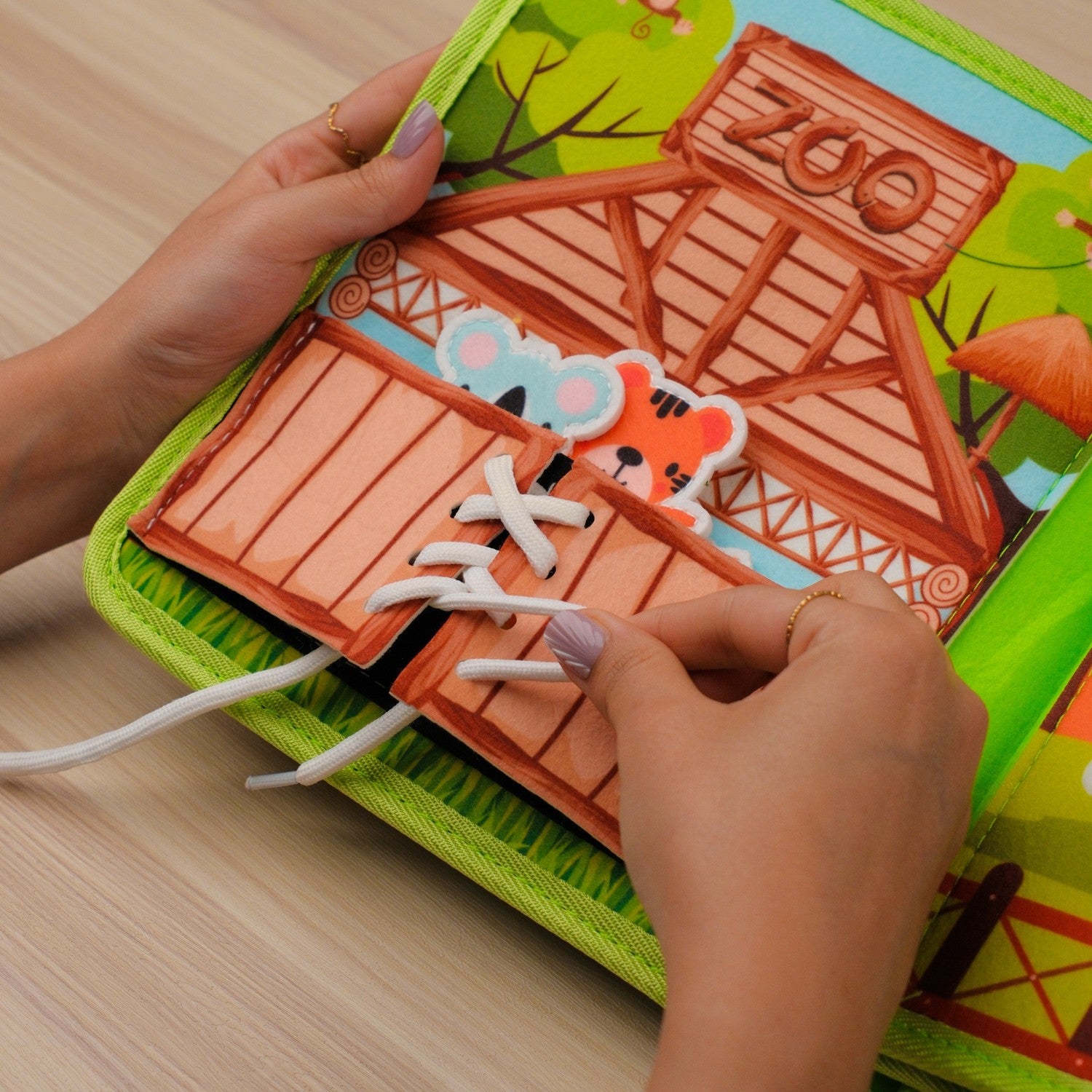 Zoo Adventure Quiet Book — Climbing Monkey, Squeaky Parrot & Zoo Map Tracing