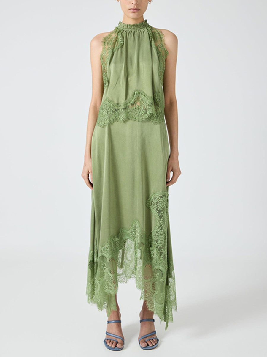 Lace Two Piece Midi Dress Halter Sleeveless Matching Set