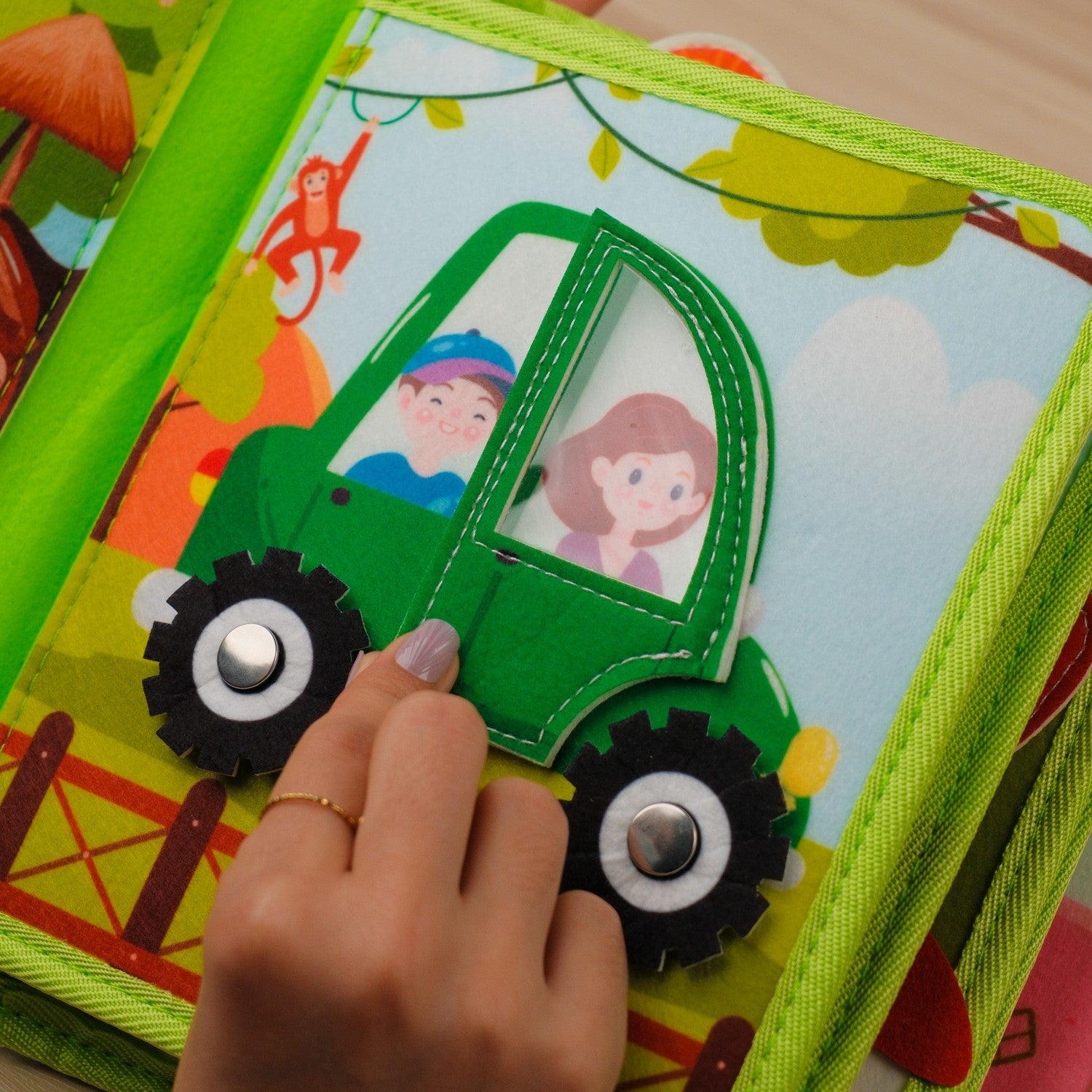 Zoo Adventure Quiet Book — Climbing Monkey, Squeaky Parrot & Zoo Map Tracing