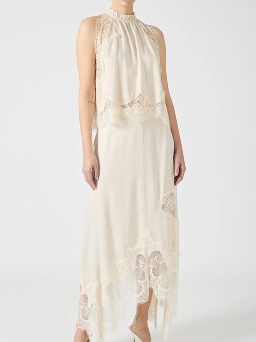 Lace Two Piece Midi Dress Halter Sleeveless Matching Set