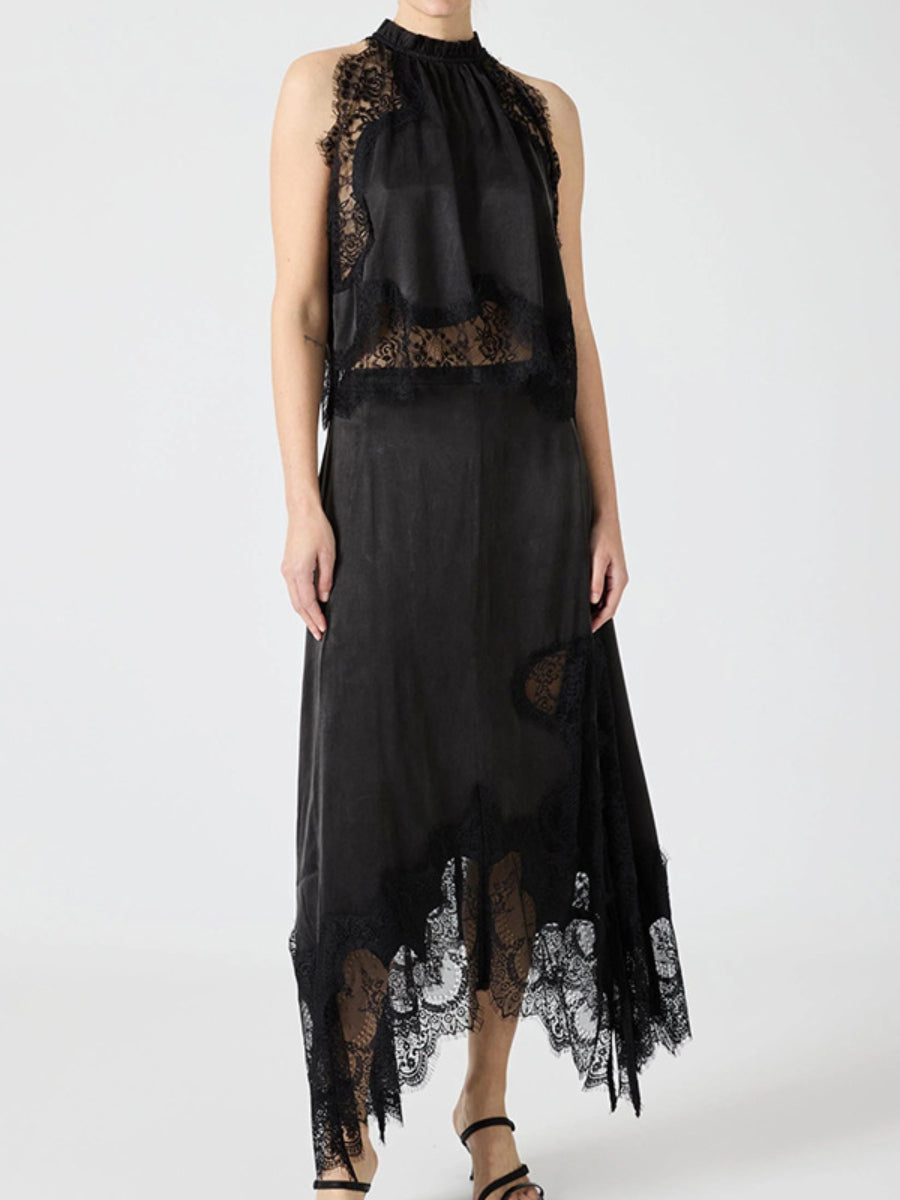 Lace Two Piece Midi Dress Halter Sleeveless Matching Set