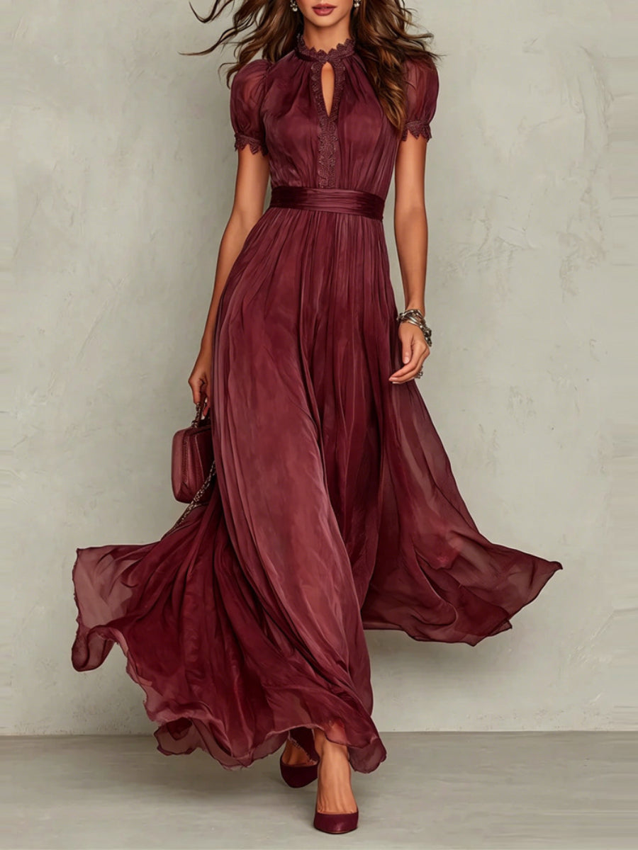 Women Elegant Lace Trim Sheer Chiffon Maxi Evening Dress Secondary image