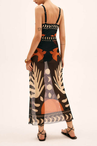 Unique Bird Print Cutout One Piece Swimsuit