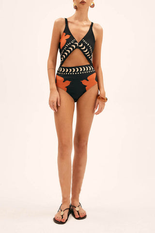 Unique Bird Print Cutout One Piece Swimsuit