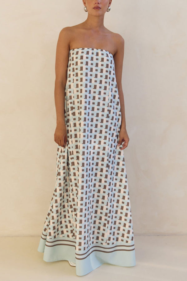 Exclusive Geometric Print Off-Shoulder A-Line Maxi Dress