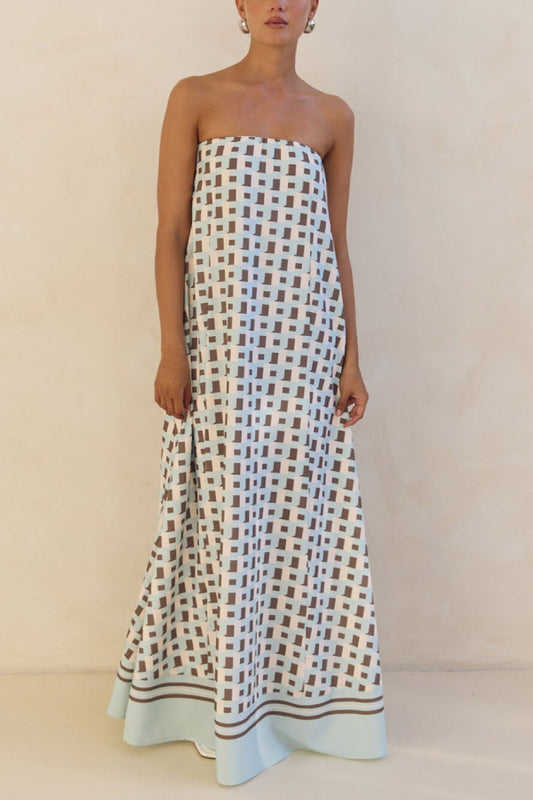 Exclusive Geometric Print Off-Shoulder A-Line Maxi Dress
