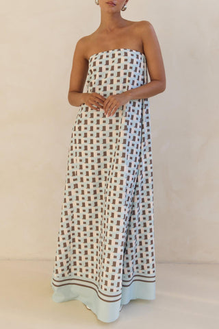Exclusive Geometric Print Off-Shoulder A-Line Maxi Dress
