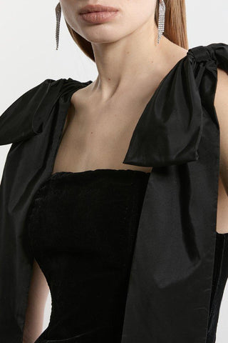 Velvet Bow Strap Midi Dress