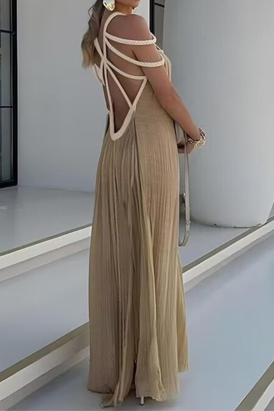 Modern and Sophisticated Linen Blend Draped Braids Cover Up Maxi Dress