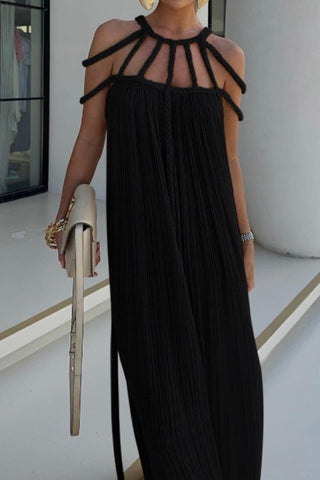 Modern and Sophisticated Linen Blend Draped Braids Cover Up Maxi Dress