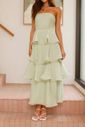 Yellow Off-Shoulder Tiered Chiffon Midi Dress