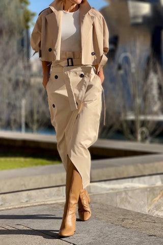 Versatile casual workwear temperament button belt skirt set