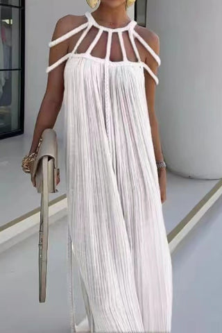 Modern and Sophisticated Linen Blend Draped Braids Cover Up Maxi Dress