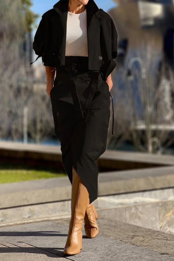 Versatile casual workwear temperament button belt skirt set Main image