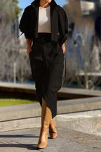 Versatile casual workwear temperament button belt skirt set
