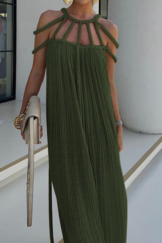 Modern and Sophisticated Linen Blend Draped Braids Cover Up Maxi Dress