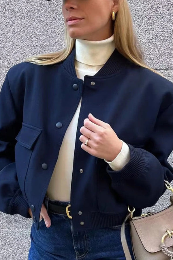 Solid Color Pocket Stand Collar Jacket Main image