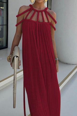 Modern and Sophisticated Linen Blend Draped Braids Cover Up Maxi Dress