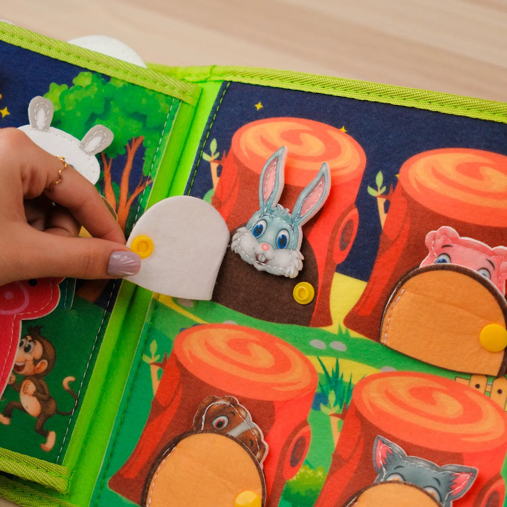 Forest Adventure Quiet Book — Magnetic Fishing, Butterfly Net & Hollow Log Hide & Seek