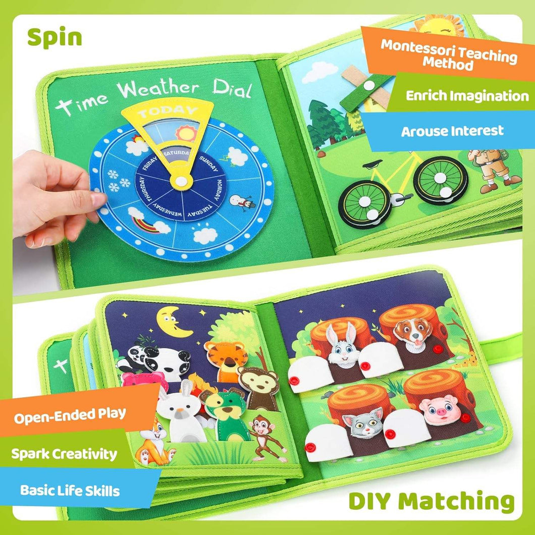 Forest Adventure Quiet Book — Magnetic Fishing, Butterfly Net & Hollow Log Hide & Seek